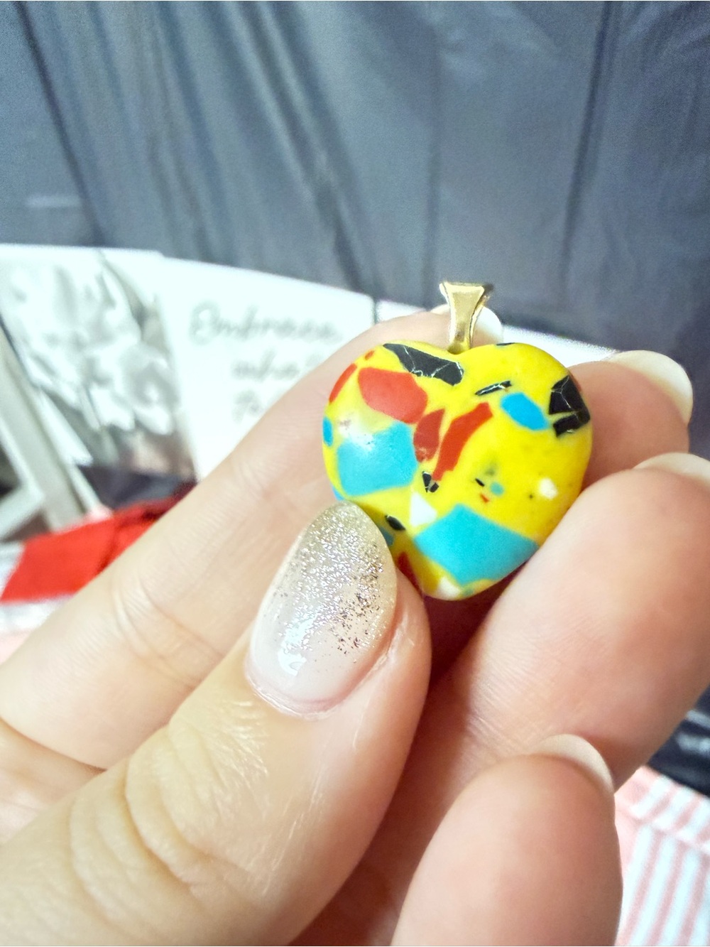 Handcrafted Yellow Heart Pendant Necklace - Multicolor Inlay